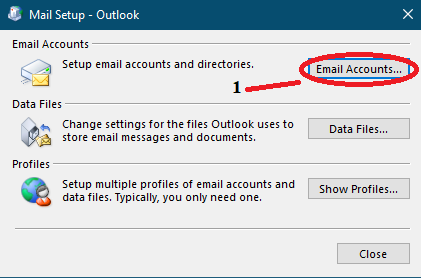 Screen one mail setup Outlook